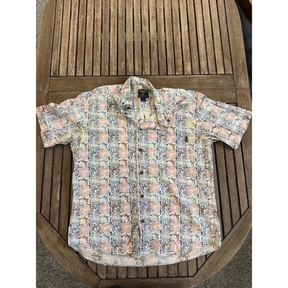 Vintage Woolrich Short Sleeve Button-Down Shirt Men's All-Over Print Gecko